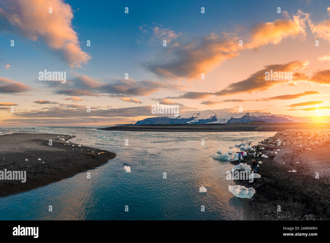 Jokulsarlon laguna glaciale, Vatnajokull National Park, Islanda. Unesco - Sito Patrimonio dell'umanità. Foto Stock