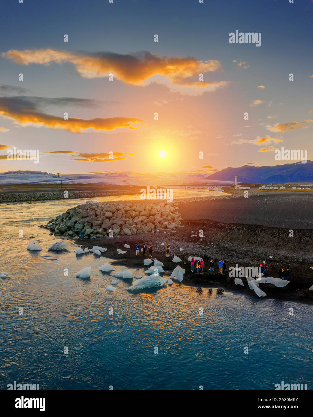 Jokulsarlon laguna glaciale, Vatnajokull National Park, Islanda. Unesco - Sito Patrimonio dell'umanità. Foto Stock