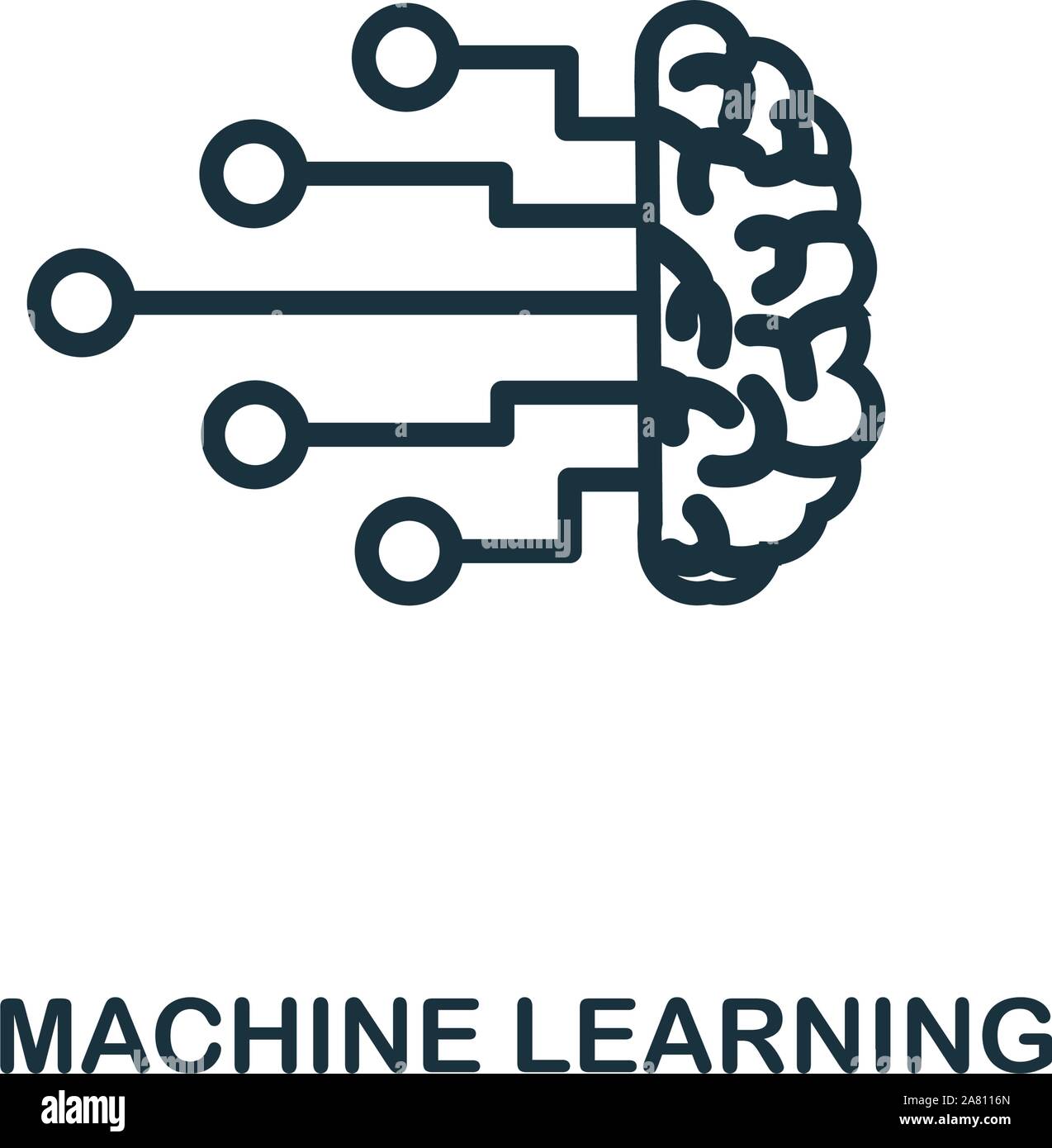 Machine Learning contorno icona di stile. Linea sottile macchina creativa icona di apprendimento per logo, graphic design e molto di più Illustrazione Vettoriale