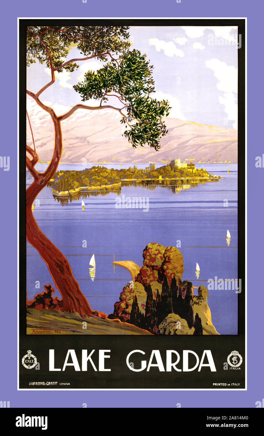 Vintage Lago di Garda Italiano poster di viaggio all'inizio degli anni venti l Italia Foto Stock