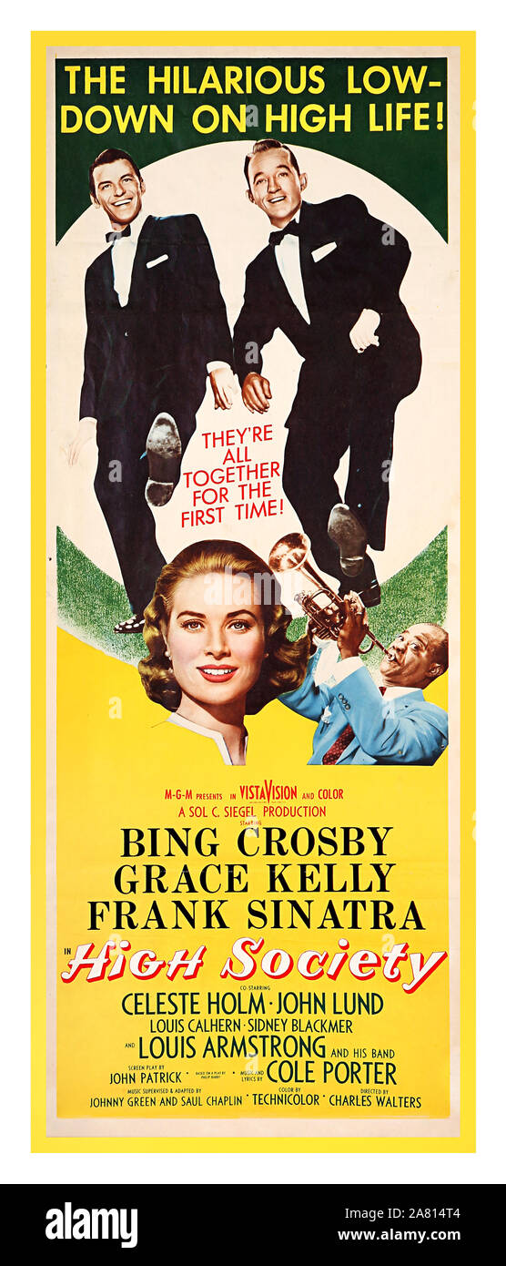 Alta società USA vintage movie poster per l'iconico musical 'High Society" (1956) interpretato da Bing Crosby Grace Kelly e Frank Sinatra. Foto Stock
