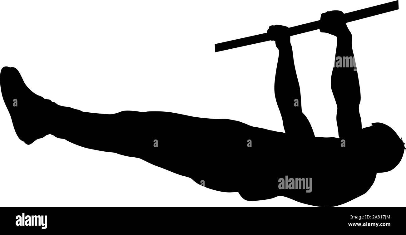 L'uomo facendo pull-up silhouette su uno sfondo bianco. Illustrazione Vettoriale