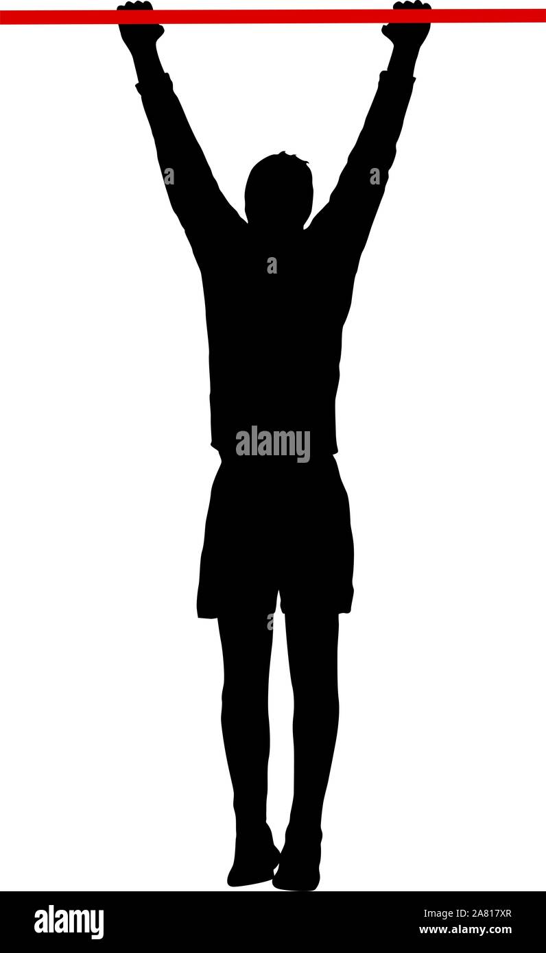 L'uomo facendo pull-up silhouette su uno sfondo bianco. Illustrazione Vettoriale