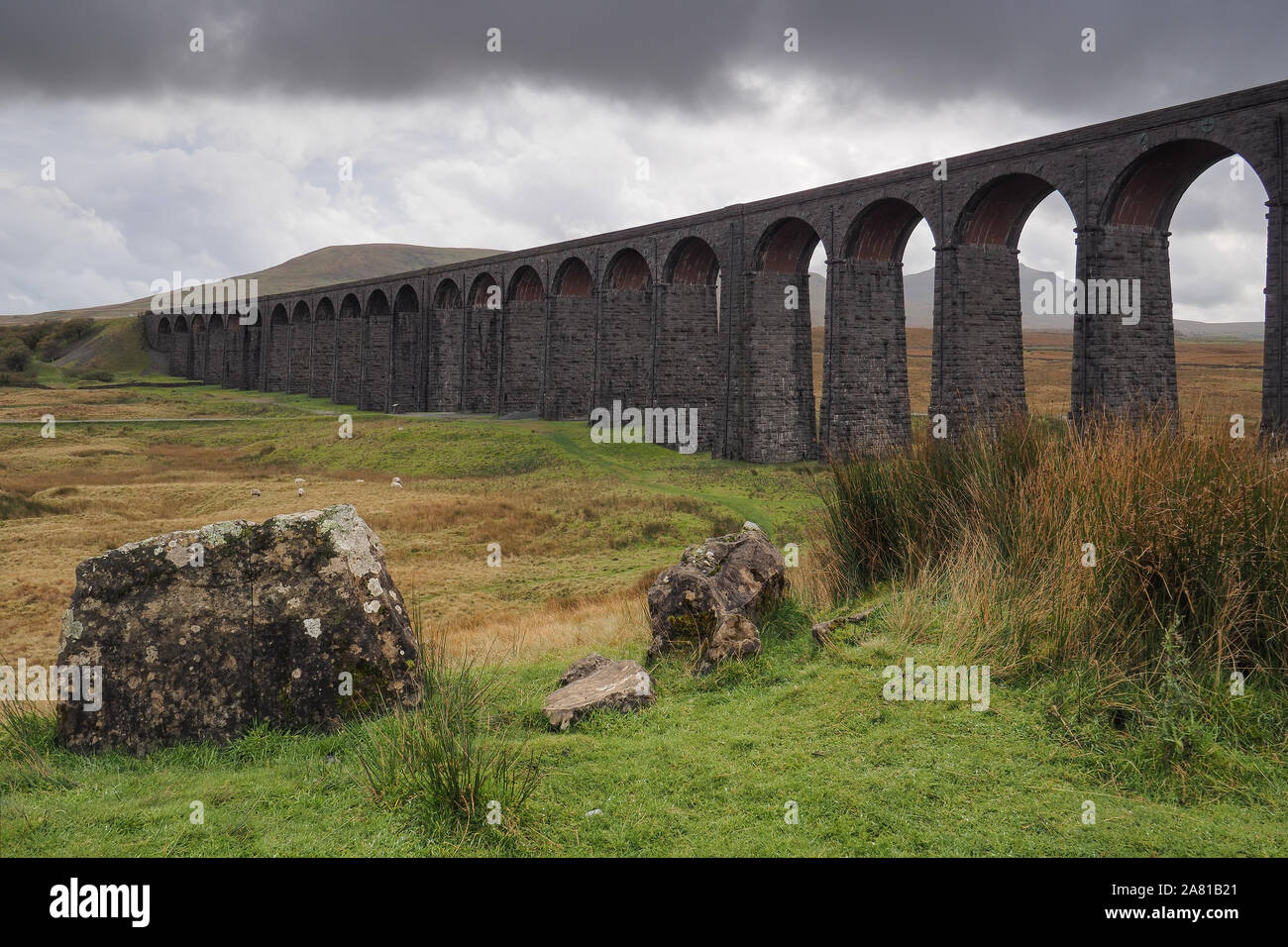Viadotto Ribblehead o Batty Moss viadotto che trasportano il Settle a Carlisle railway, Yorkshire Dales Foto Stock