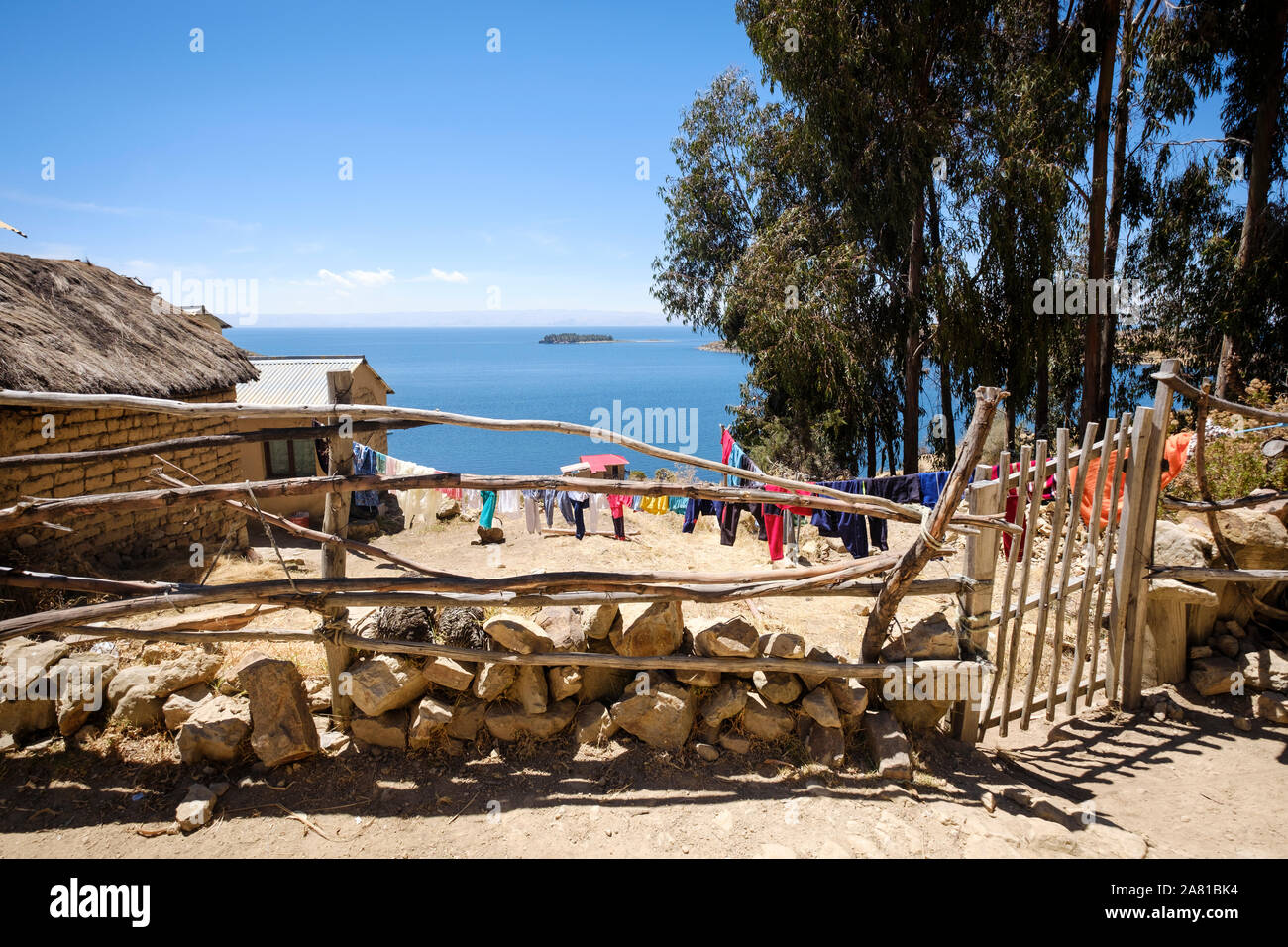 Challa comunità nel lato nord dell' isola del sole nel Lago Titicaca, Bolivia Foto Stock