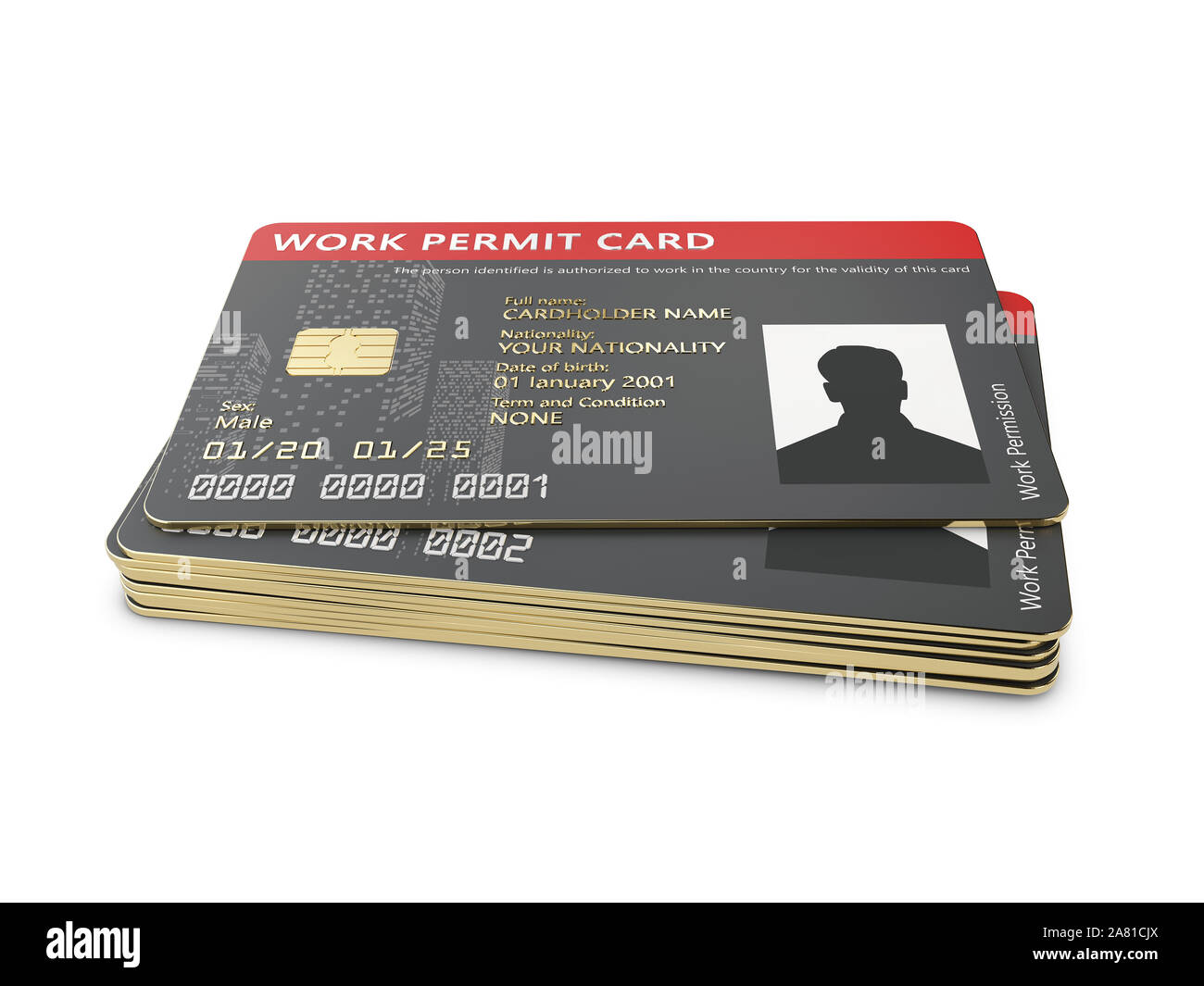 3D Rendering di permesso di lavoro di schede ID Isolato bianco. Foto Stock