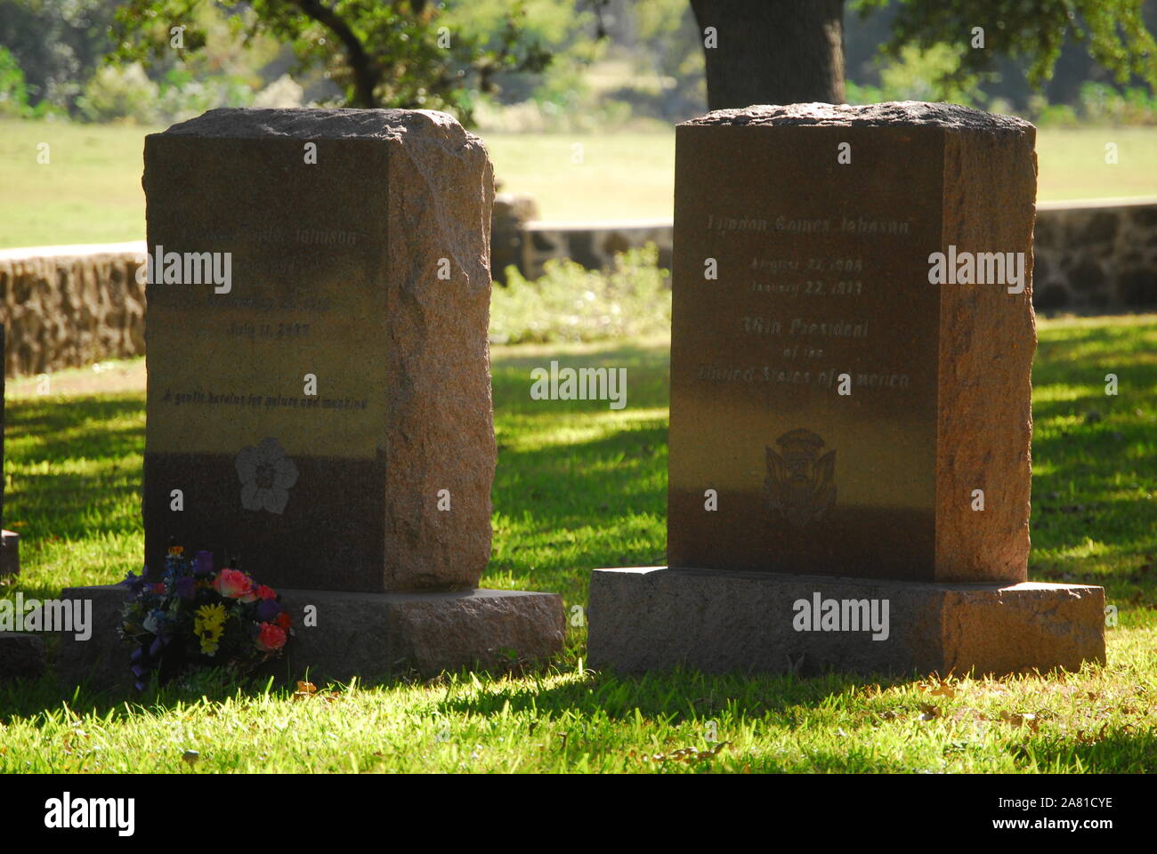 Il luogo di sepoltura di Lyndon B Johnson e Claudia Alta 'Lady Bird Johnson". Foto Stock