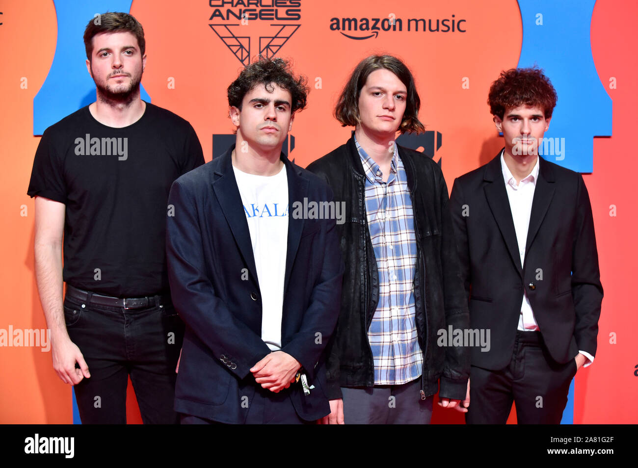 Ross MacDonald, Matteo Healy, George Daniel e Adam Hann del 1975 frequentando gli MTV EMAs 2019 a FIBES Conference and Exhibition Center il 3 novembre 2019 a Siviglia, Spagna. Foto Stock