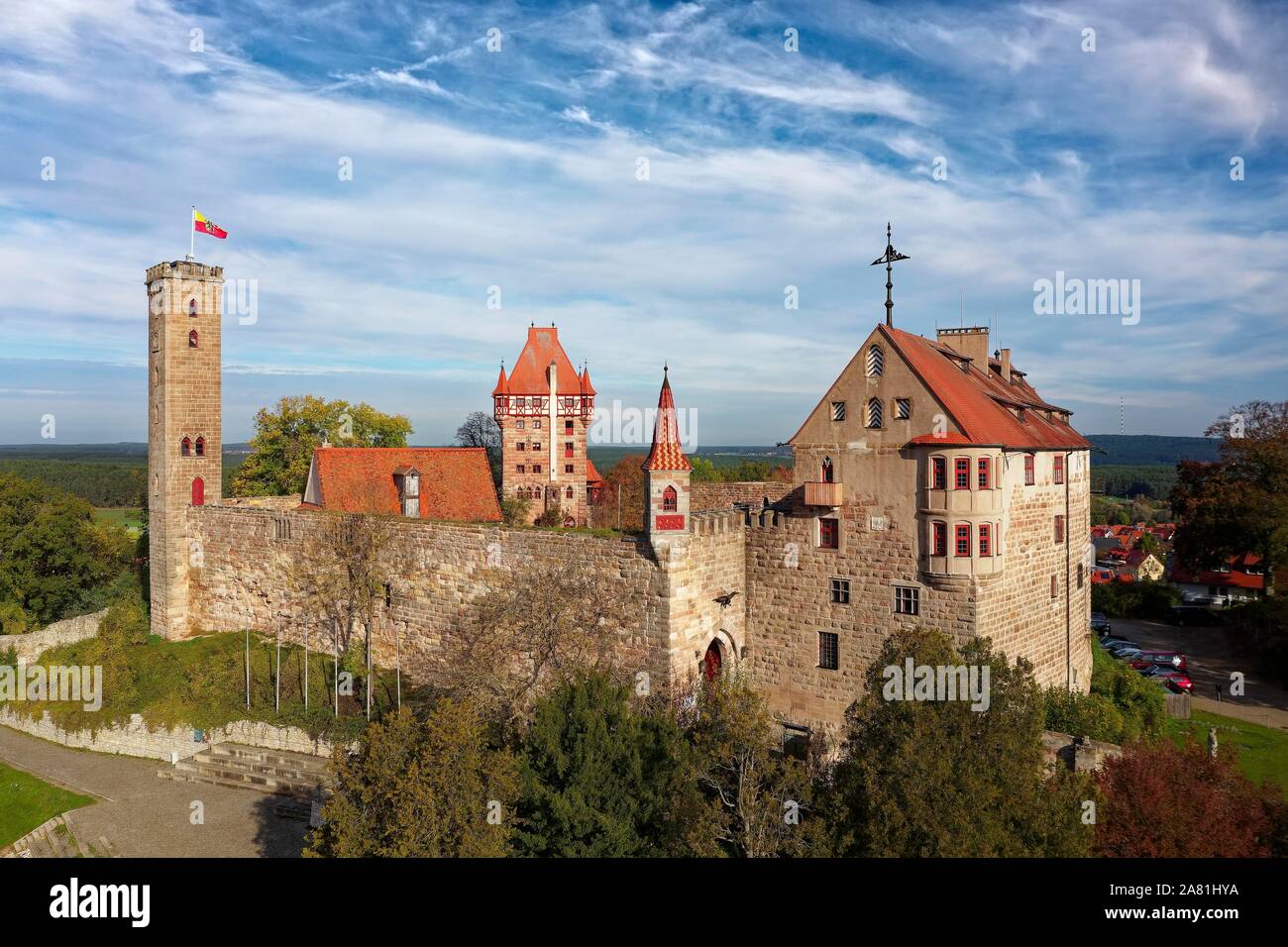 Il castello di Abenberg, High Castle, Abenberg, Franconia Lake District, Media Franconia, strada del castello, Franconia, Baviera, Germania Foto Stock