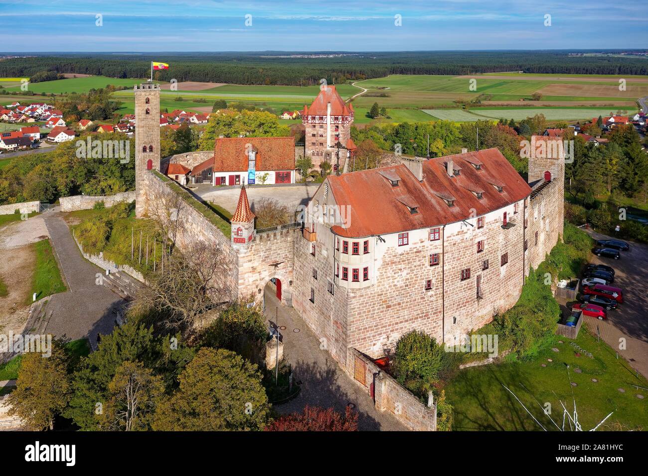 Il castello di Abenberg, High Castle, Abenberg, Franconia Lake District, Media Franconia, strada del castello, Franconia, Baviera, Germania Foto Stock