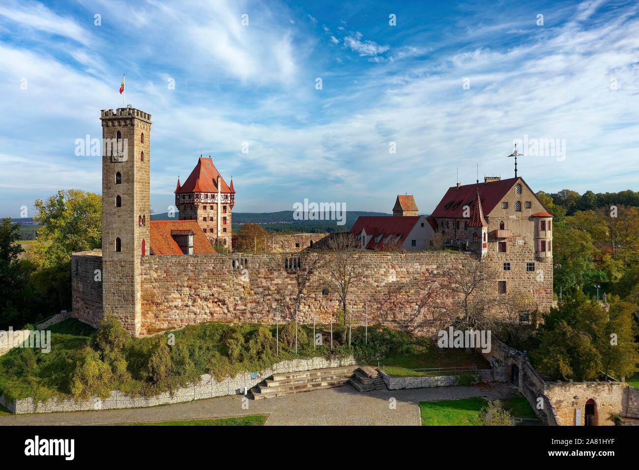 Il castello di Abenberg, High Castle, Abenberg, Franconia Lake District, Media Franconia, strada del castello, Franconia, Baviera, Germania Foto Stock