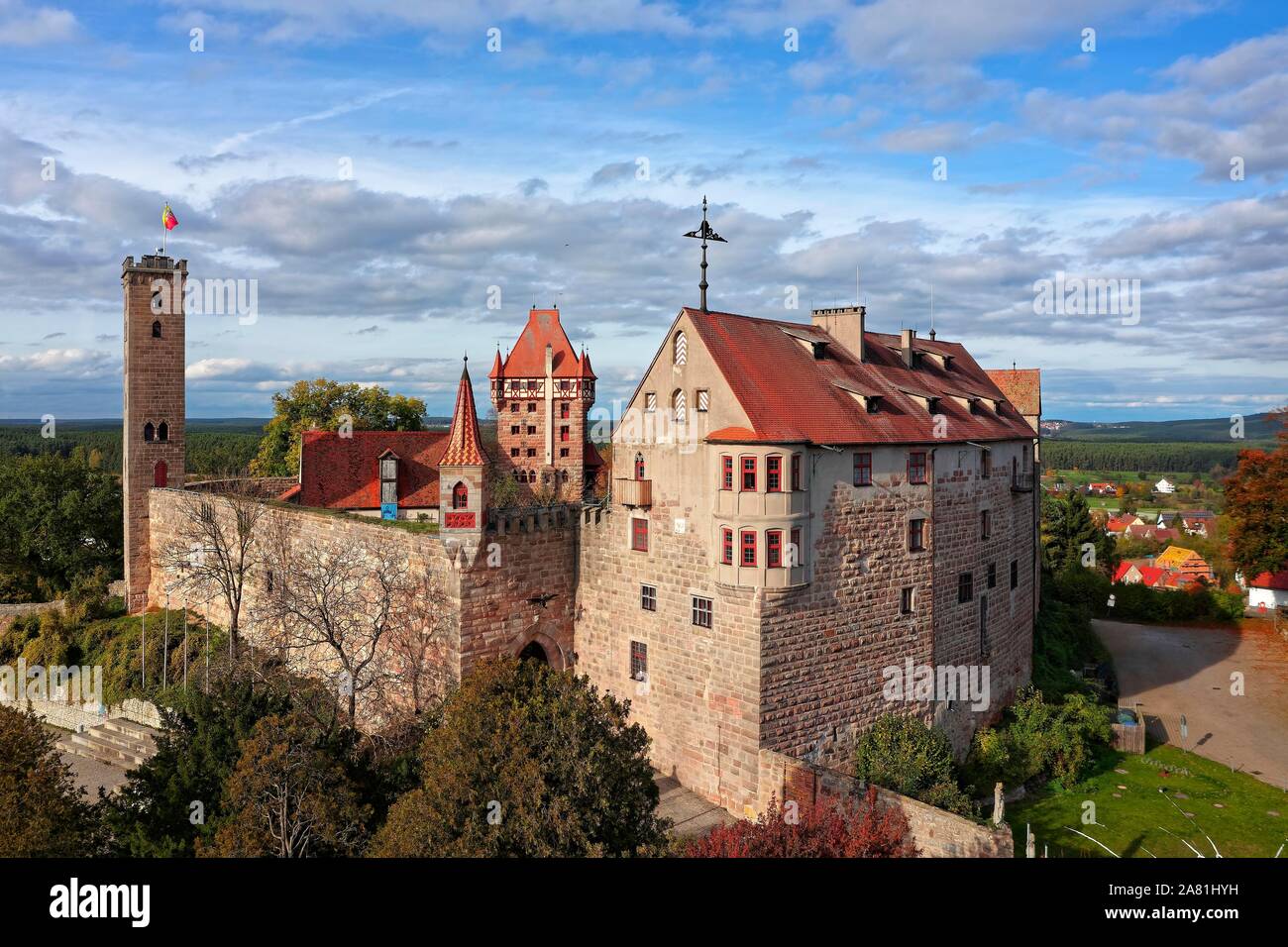Il castello di Abenberg, High Castle, Abenberg, Franconia Lake District, Media Franconia, strada del castello, Franconia, Baviera, Germania Foto Stock