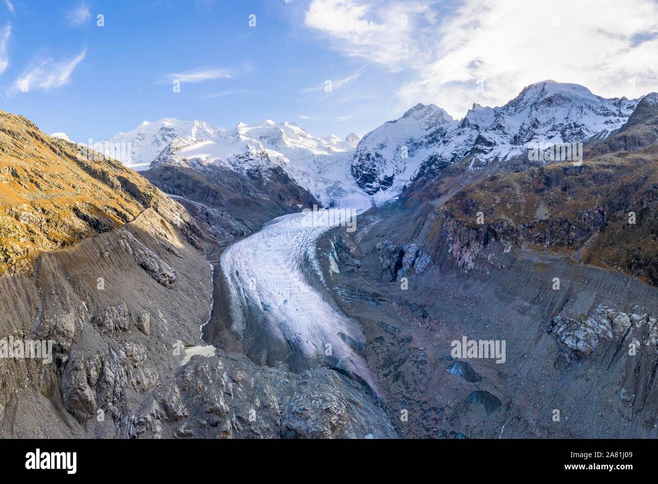 Morteratsch ghiacciaio Bernina gruppo con il Piz Bernina Bernina, Engadina, Canton Grigioni, Svizzera Foto Stock