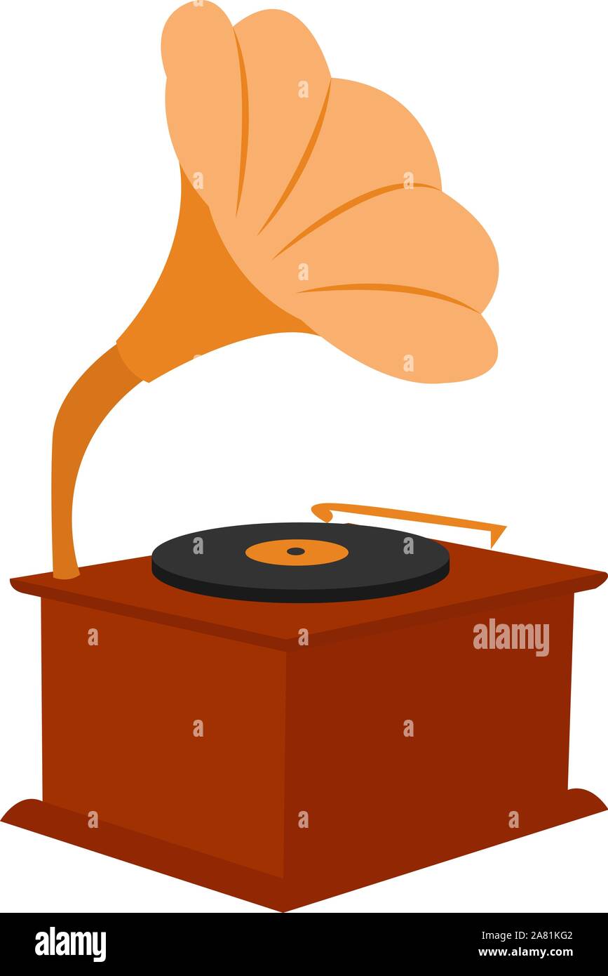 Golden gramophone, illustrazione, vettore su sfondo bianco. Illustrazione Vettoriale