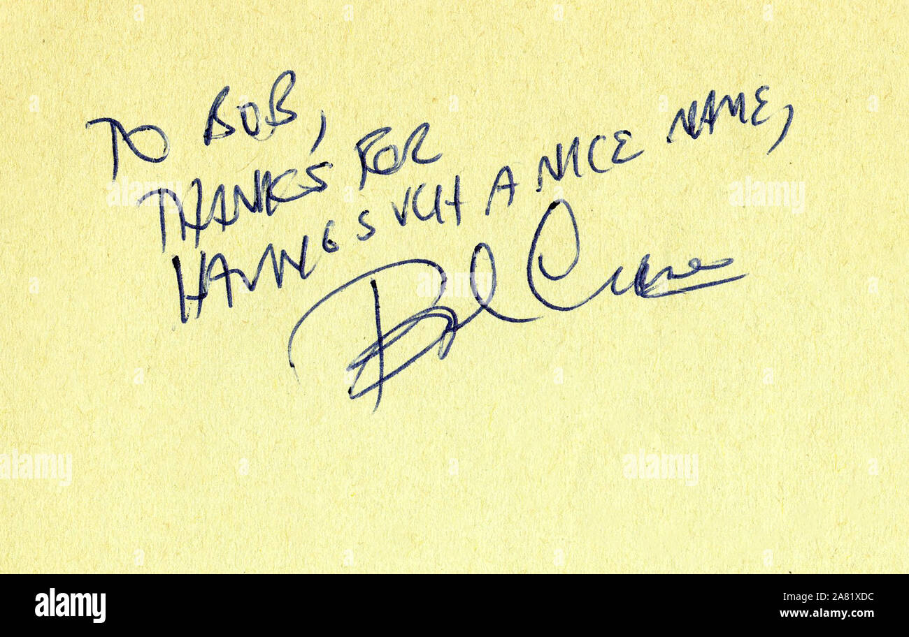 Autografo di attore Bob gru che è meglio conosciuto per il suo ruolo da protagonista nella serie televisiva Hogan's Heroes. Foto Stock
