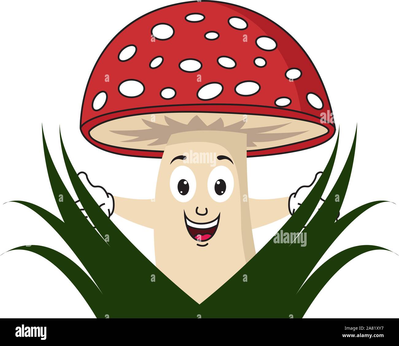 Felice di funghi, illustrazione, vettore su sfondo bianco. Illustrazione Vettoriale
