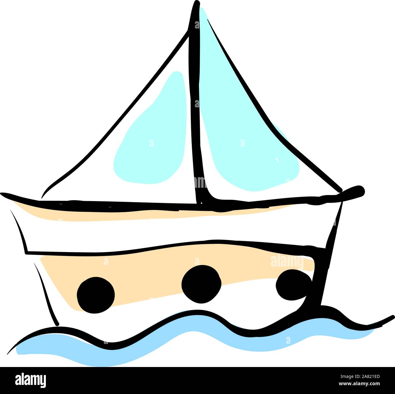 Disegno della nave, illustrazione vettore su sfondo bianco. Illustrazione Vettoriale