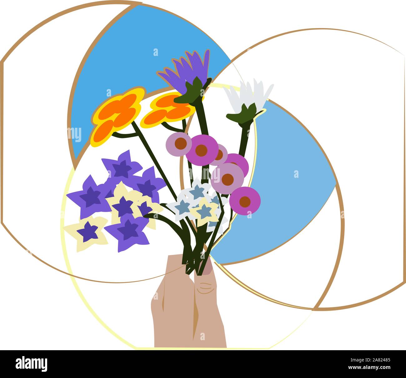 Fiori in mano, illustrazione vettore su sfondo bianco. Illustrazione Vettoriale