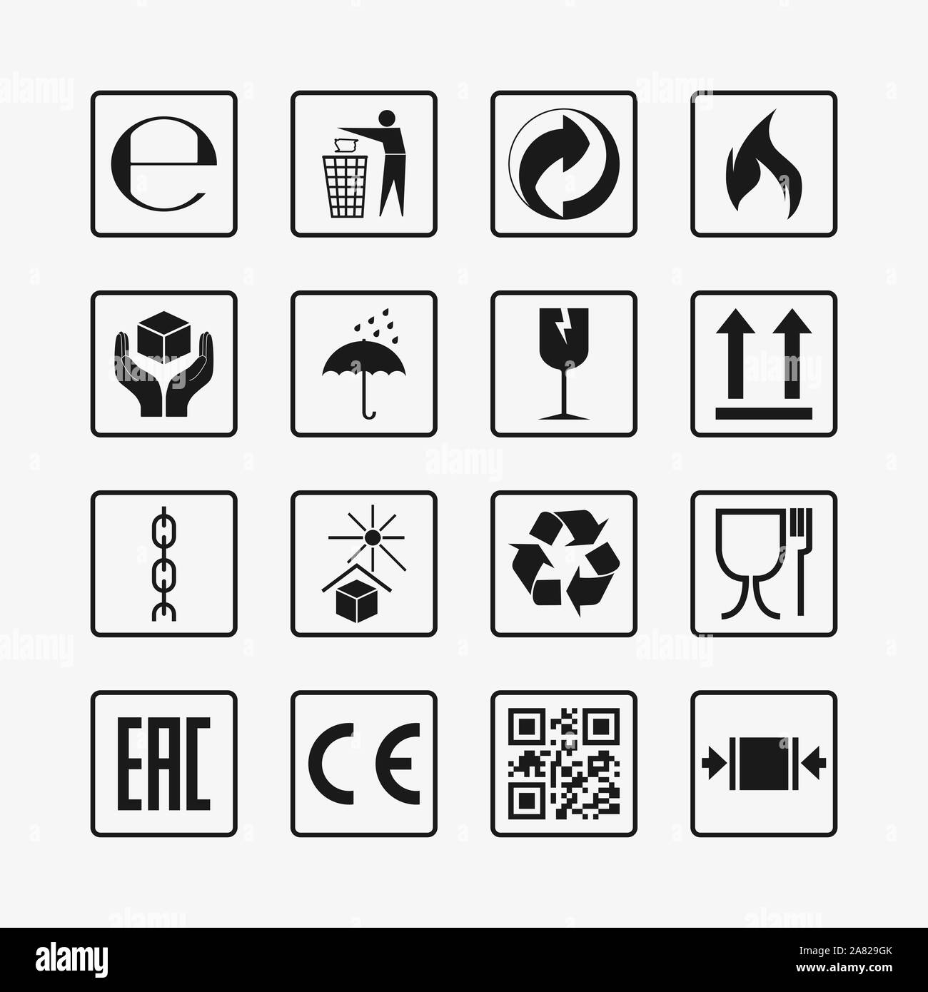 Illustrazione Vettoriale, design piatto. Icone di confezionamento, pacchetto set di segni Illustrazione Vettoriale