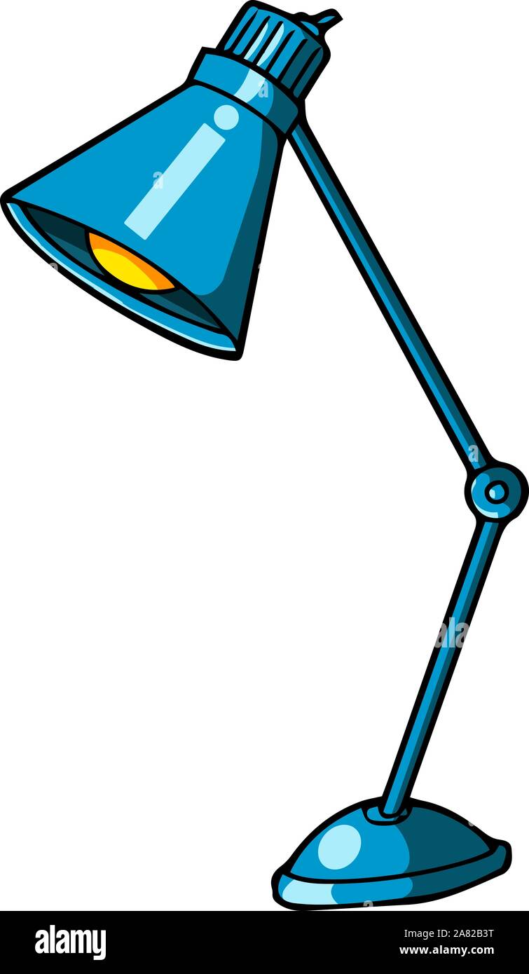 Una piccola lampada da tavolo in pieno il colore blu, illustrazione vettore su sfondo bianco. Illustrazione Vettoriale