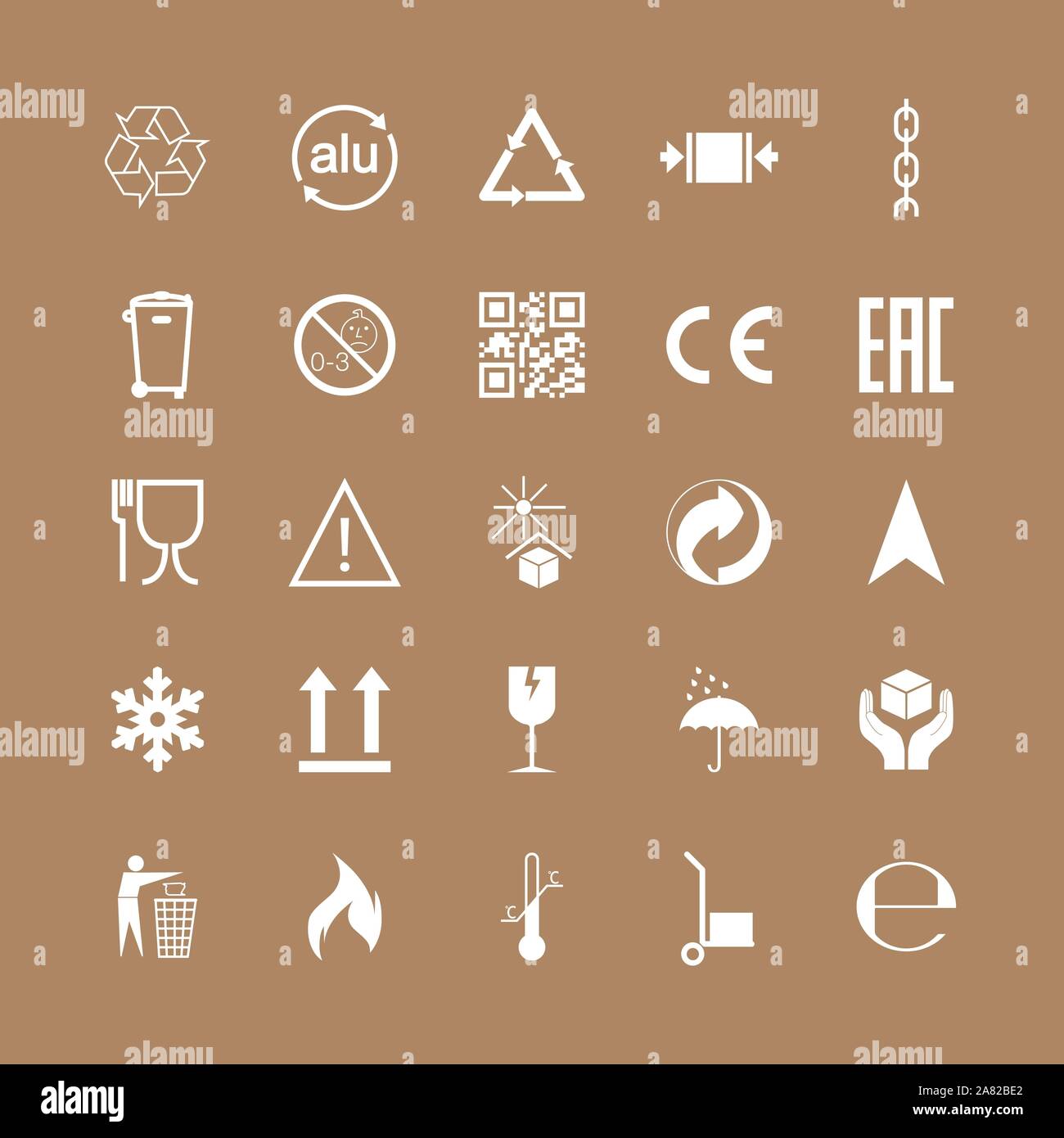 Illustrazione Vettoriale, design piatto. Icone di confezionamento, pacchetto set di segni Illustrazione Vettoriale