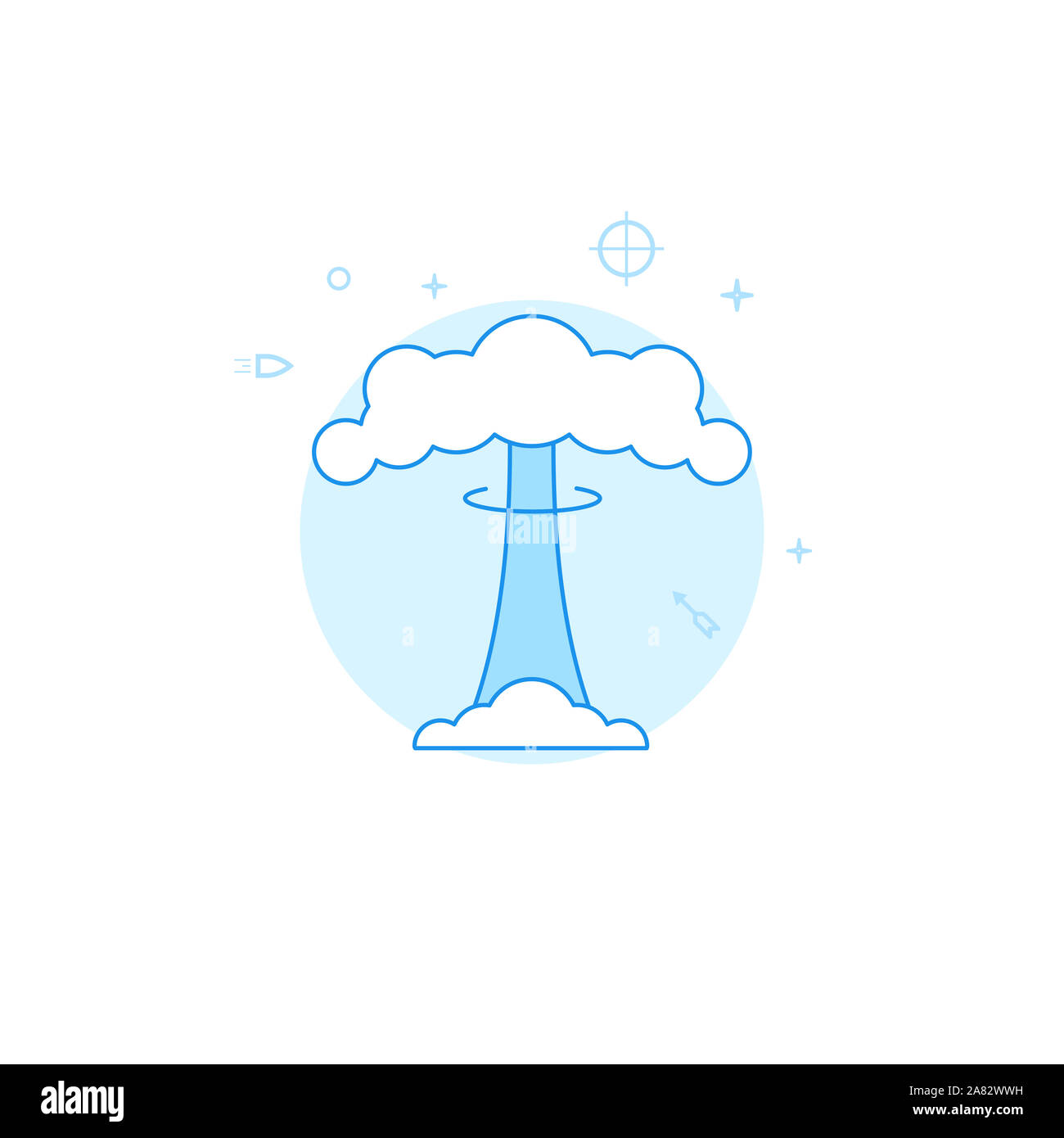 Esplosione nucleare, fungo icona a forma di nuvola. Figura piana. Riempite lo stile della linea. Blue design monocromatico. Foto Stock