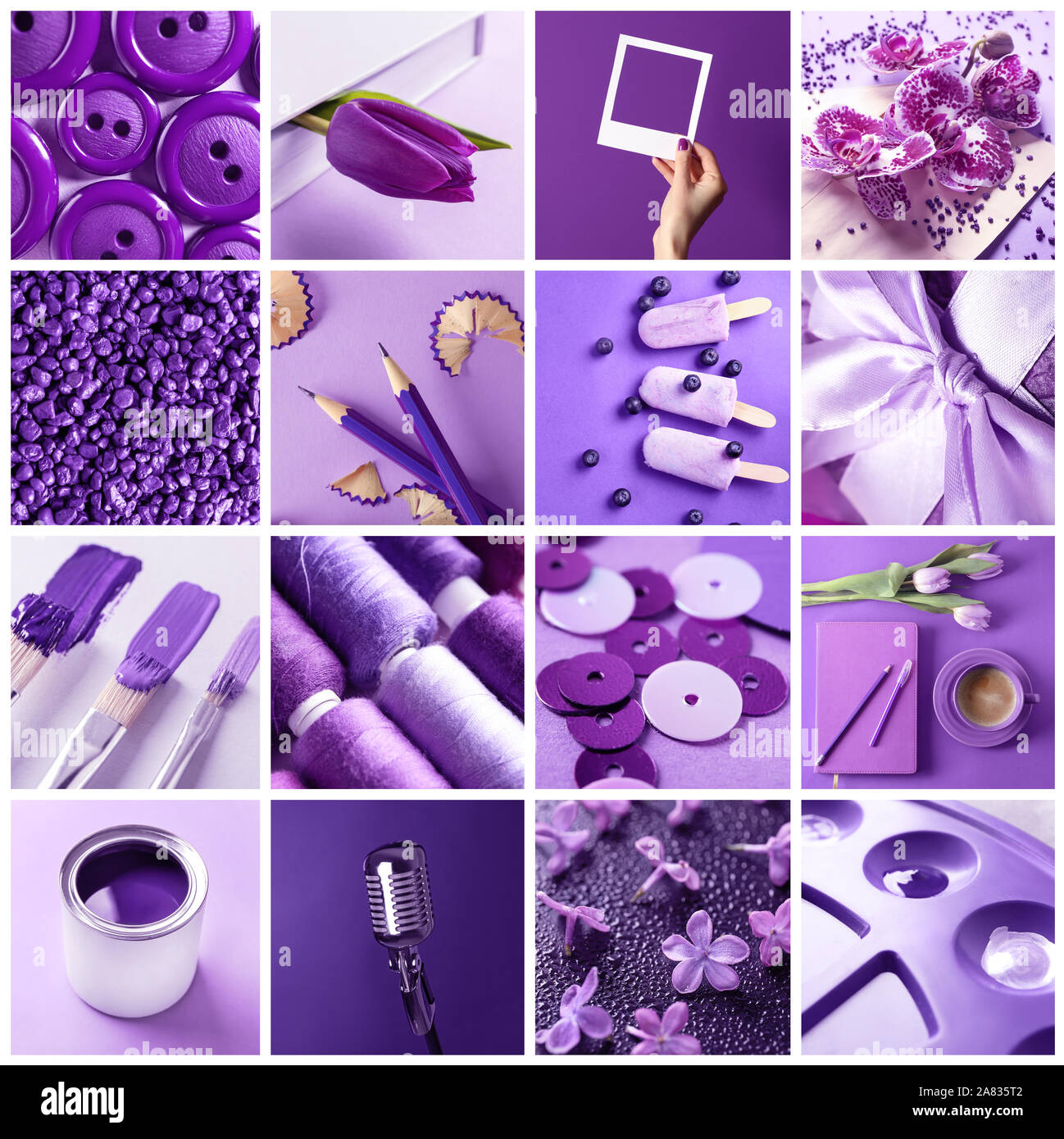 Collage di foto in ultra violet color Foto Stock