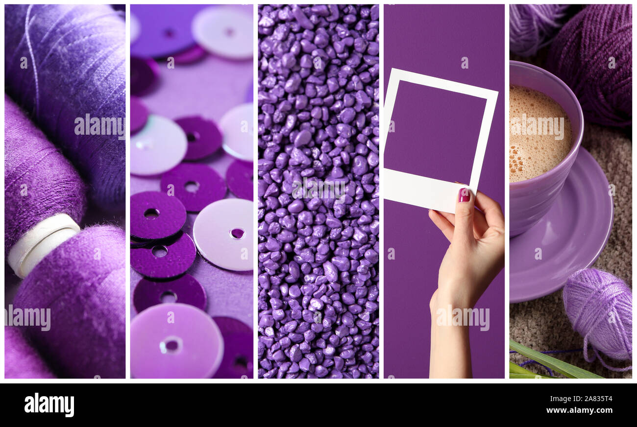 Collage di foto in ultra violet color Foto Stock