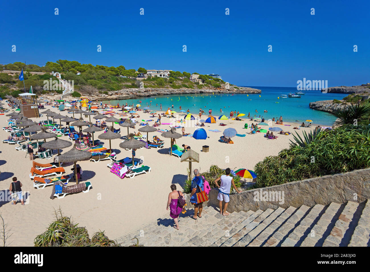 Cala Marcal, spiaggia balneare di Porto Colom, Maiorca, isole Baleari, Spagna Foto Stock