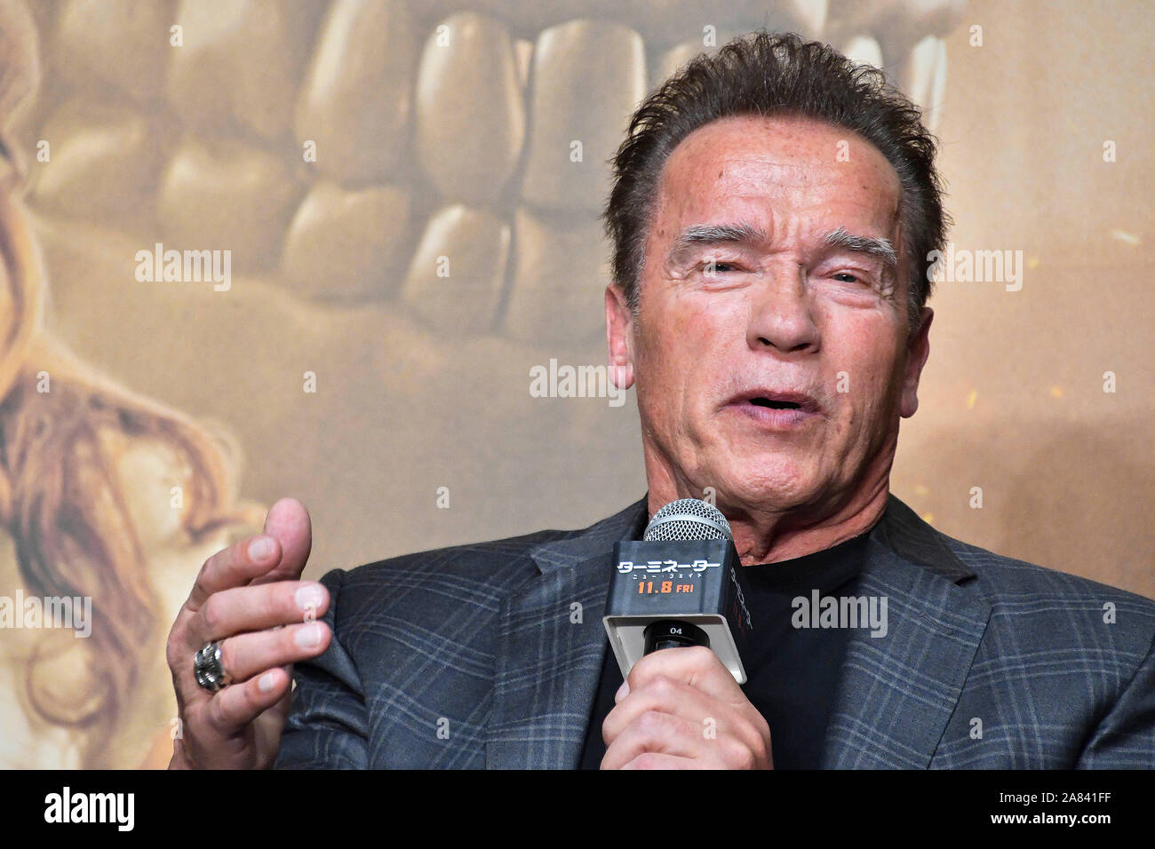 Tokyo, Giappone. 05 Nov, 2019. Arnold Schwarzenegger alla conferenza stampa per il film 'Terminator: Dark destino" a Belle Salle Roppongi. Tokyo, 05.11.2019 | Utilizzo di credito in tutto il mondo: dpa/Alamy Live News Foto Stock