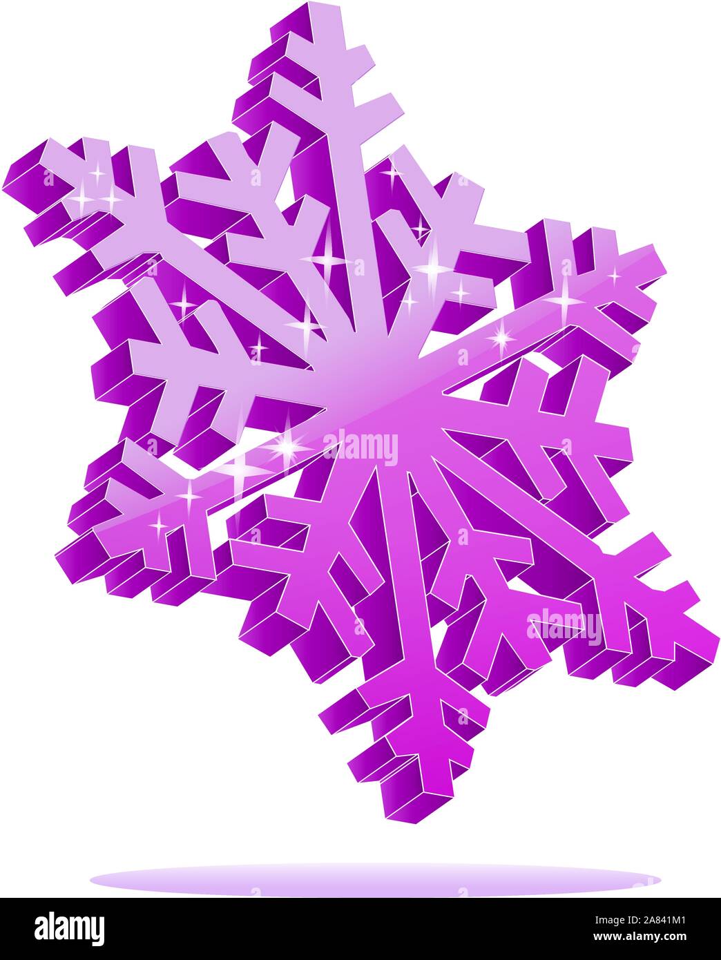 3d viola il simbolo del fiocco di neve isolato su bianco gradiente dello sfondo. Illustrazione Vettoriale