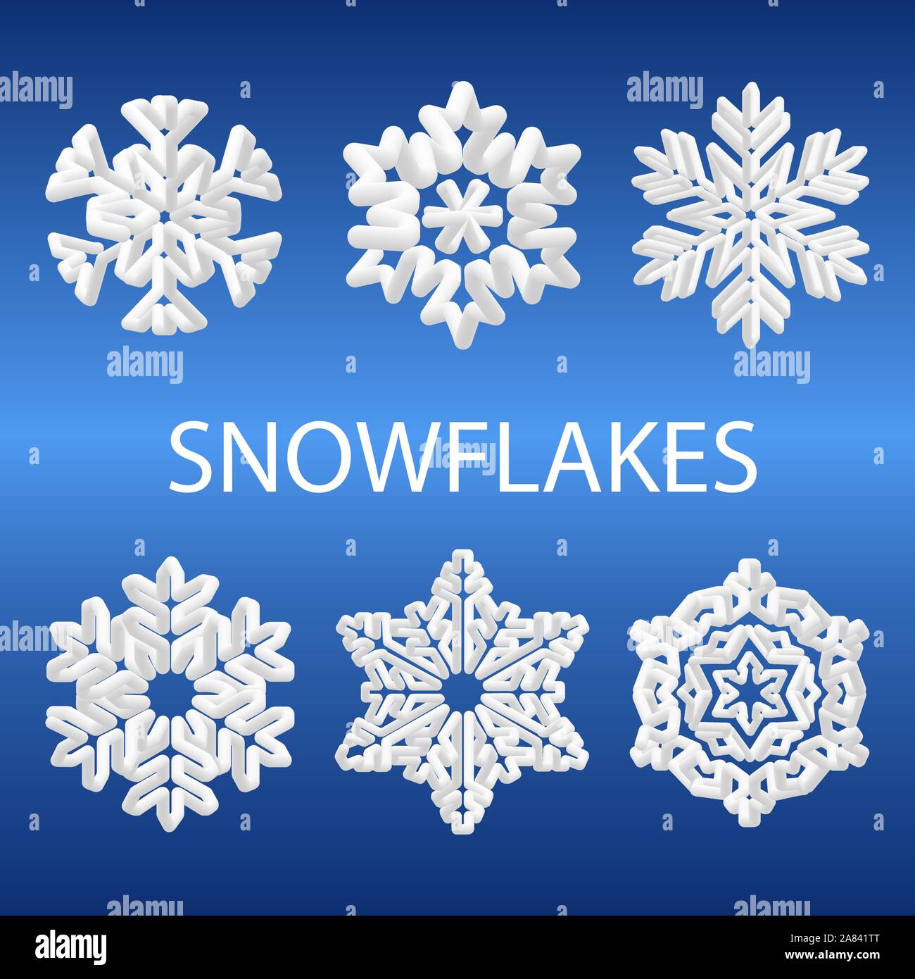 Vettore 3d l'icona del fiocco di neve raccolta isolata sul gradiente dello sfondo blu. Nuovo anno e Natale elemento di design. Illustrazione Vettoriale