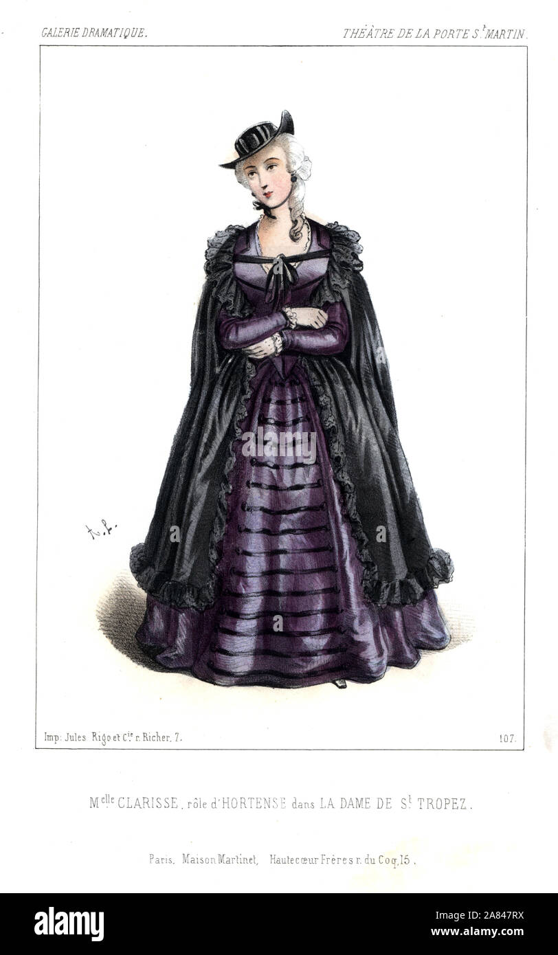 Clarisse Miroy come Hortense de La Dame de Saint Tropez da Anicet-Bourgeois e Dennery, Teatro de la Porte San Martin, 1844. Litografia Handcolored dopo una illustrazione di Alexandre Lacauchie da Victor Dollet's Galerie Dramatique: costumi des teatri de Paris, Paris, 1845. Foto Stock