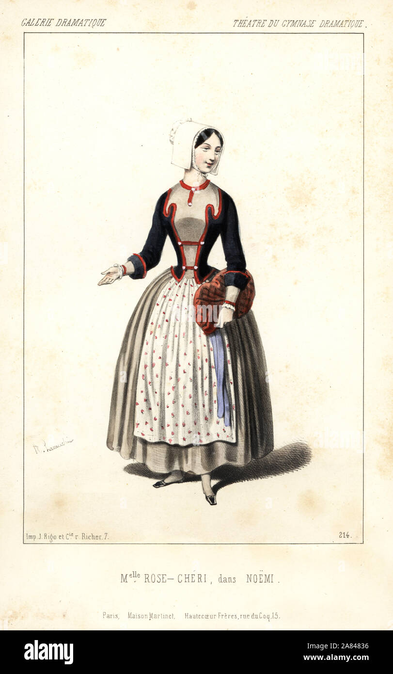 L'attrice francese Mlle. In Rose-Cheri Noemi da Adolphe Dennery e Rene Clement, Theatre du Gymnase Dramatique, 1845. Litografia Handcolored dopo una illustrazione di Alexandre Lacauchie da Victor Dollet's Galerie Dramatique: costumi des teatri de Paris, Paris, 1845. Foto Stock