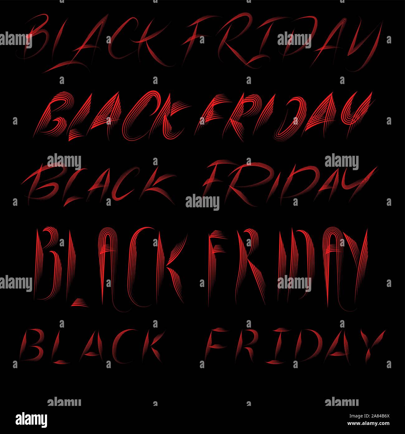 Venerdì nero iscrizione calligrafico. Collezione di simboli. Line art scritte su sfondo nero. Segno, simbolo, elemento Illustrazione Vettoriale