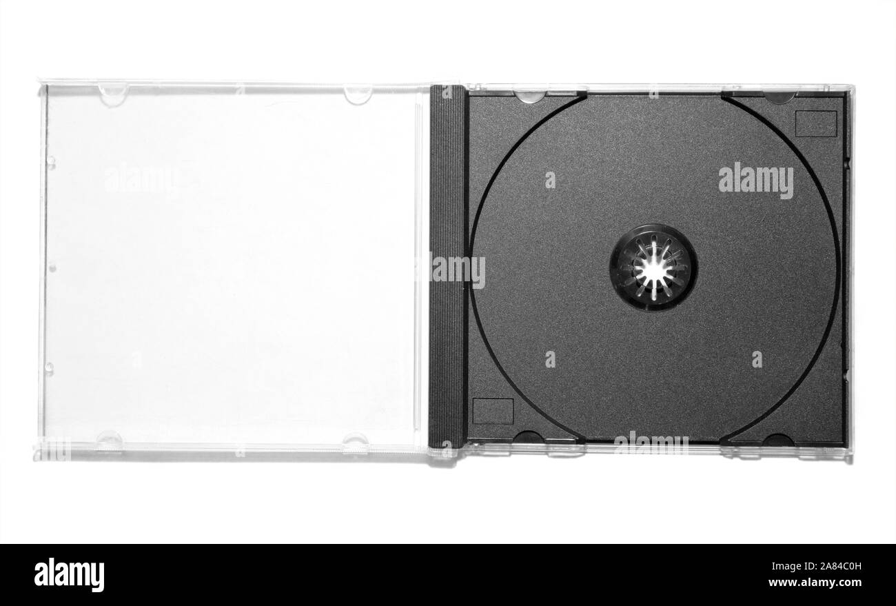 Aprire vuoto CD box isolato su uno sfondo bianco Foto Stock