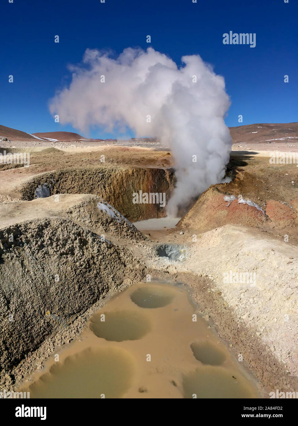 Sol de Manana, geyser e area geotermica in Sur Lipez provincia, Potosi, Bolivia Foto Stock