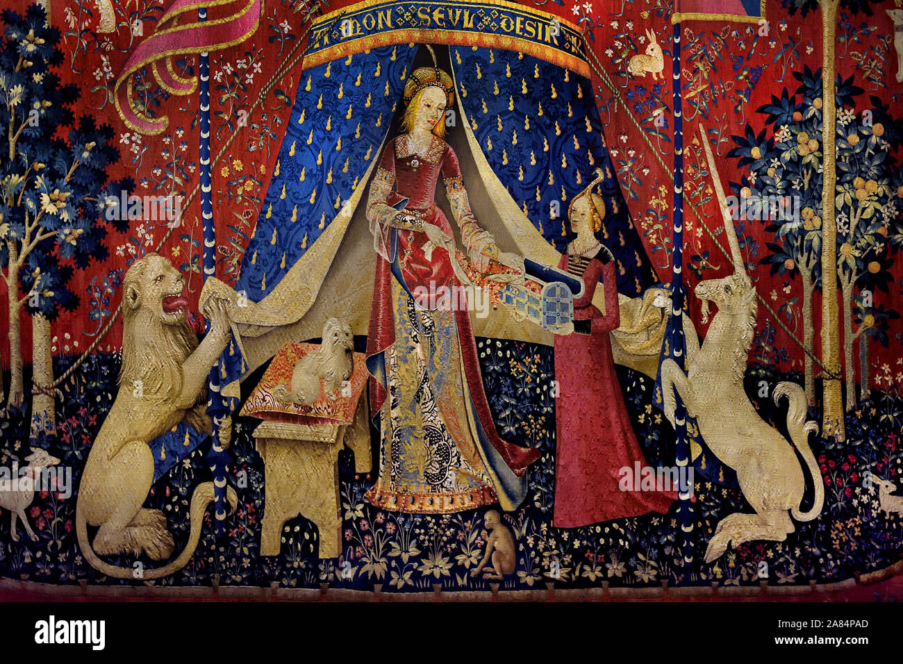 Mon Seul Desir - Il mio solo desiderio 1500 Annuncio del XV secolo dalla signora e la serie di Unicorn. lana e seta, 377 x 473. Parigi. La Francia. Il francese. Foto Stock
