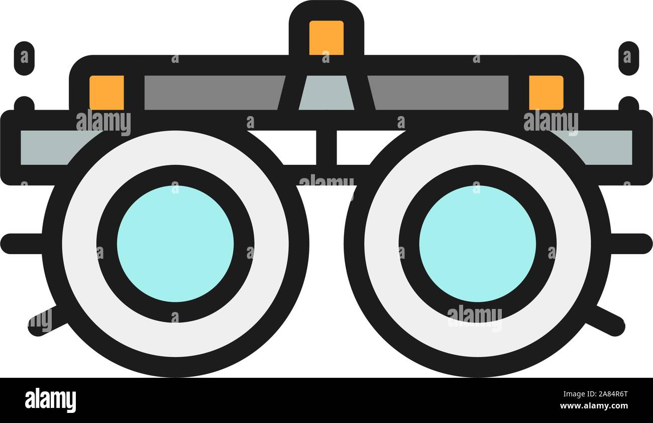 Dispositivo per la selezione occhiali, lenti, diottrie schermo piatto a colori icona linea. Illustrazione Vettoriale