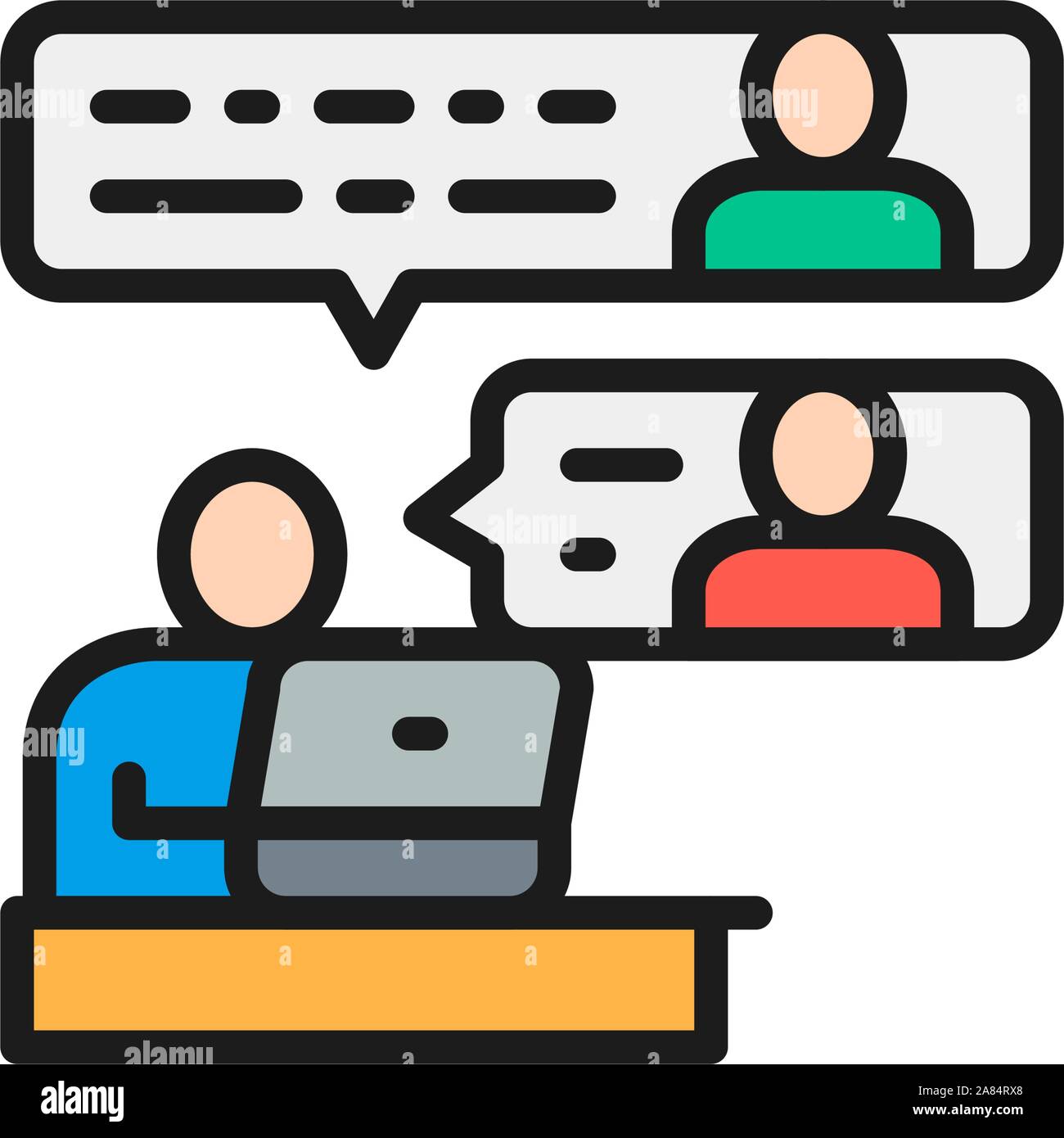 La comunicazione tra i membri del team di colore piatto icona linea. Illustrazione Vettoriale
