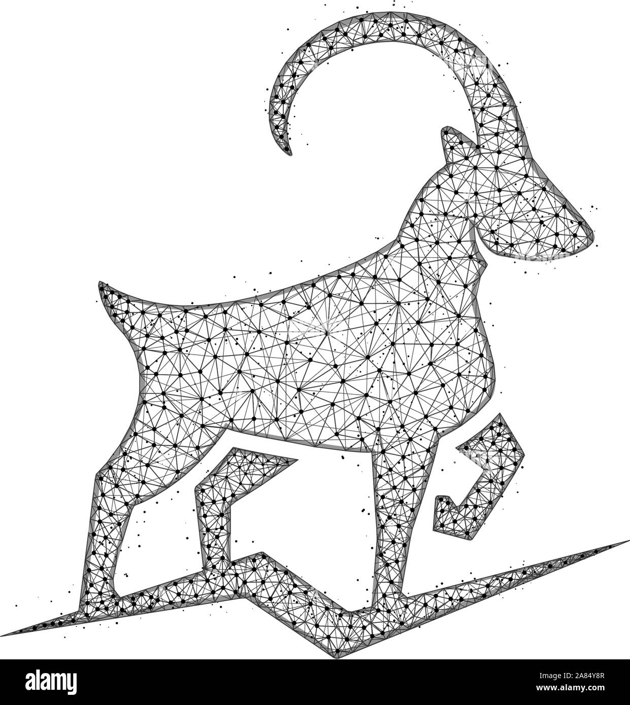 Potente capre di montagna a bassa poli design, animale geometrica astratta arte, ibex wireframe poligonale mesh illustrazione vettoriale costituito da punti e linee su Illustrazione Vettoriale