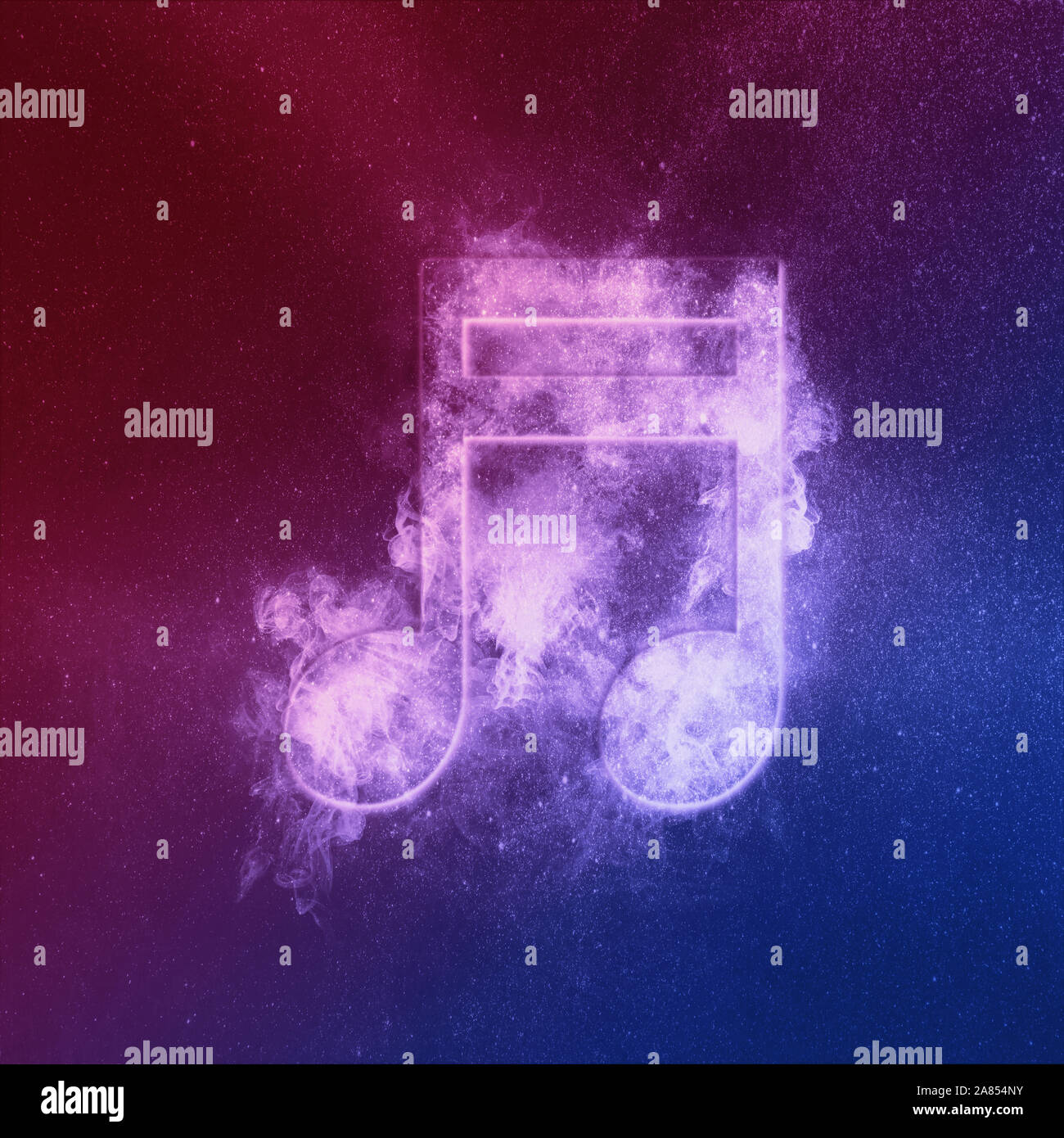 Sedicesima trasmesse simbolo di una nota musicale Rosso Blu. Abstract di notte sullo sfondo del cielo Foto Stock