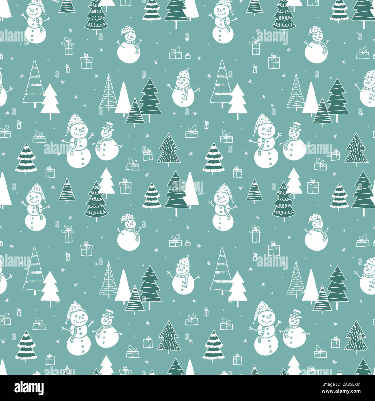 Divertente e carino disegnato a mano mans neve seamless pattern, inverno sfondo a tema - grande per i prodotti tessili, confezionamento, banner, sfondi, disegno vettoriale Foto Stock