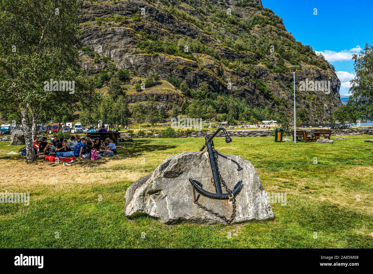 La Norvegia. Norvegia. Il villaggio di Flam lungo Aurlandsfjord Foto Stock