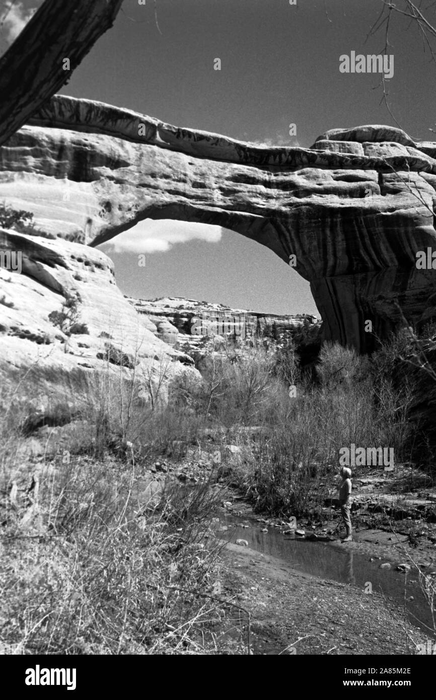 Sandsteinbogen nello Utah, 1960er. Arco di pietra arenaria in Utah, 1960s. Foto Stock