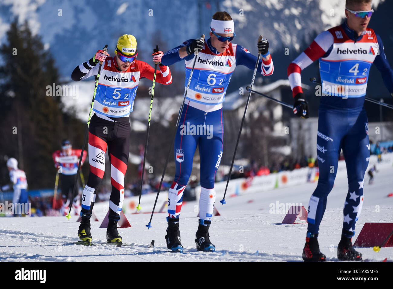 Dell'Austria Dominik Baldauf, sinistra, al 2019 mondo FIS sci nordico campionati di Seefeld, Austria. Egli è stato arrestato e accusato di doping. Foto Stock