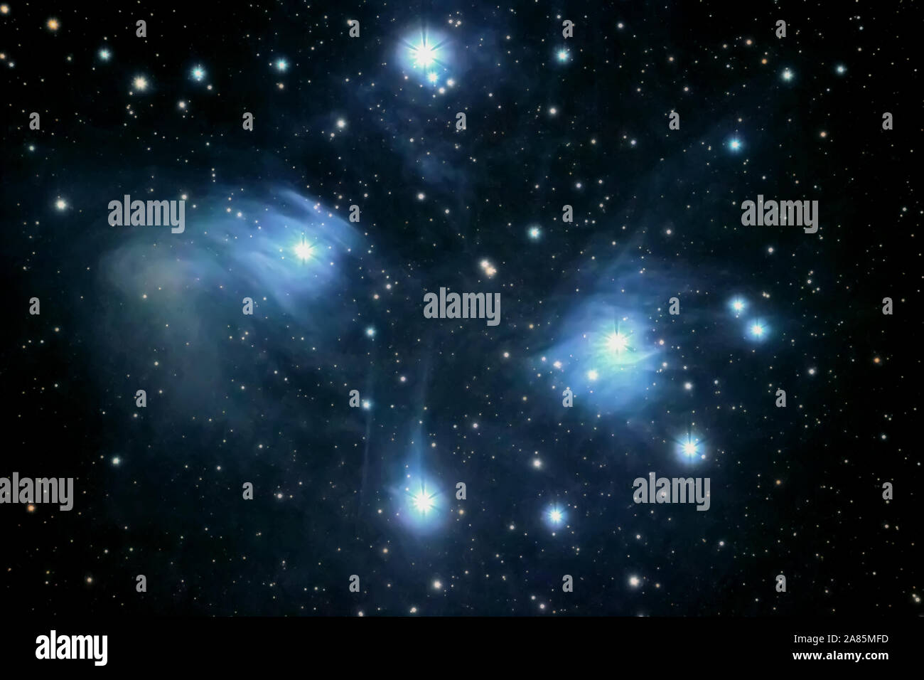 Le Pleiadi nebulosa di riflessione nella costellazione del Toro. Aprire star cluster. Foto Stock