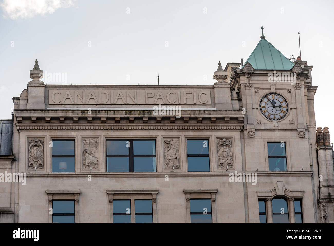 Canadian Pacific Edificio, Trafalgar Square Mall, Londra, Regno Unito. Costruito come il London uffici della Canadian Pacific Railway Company & CP di navi Foto Stock