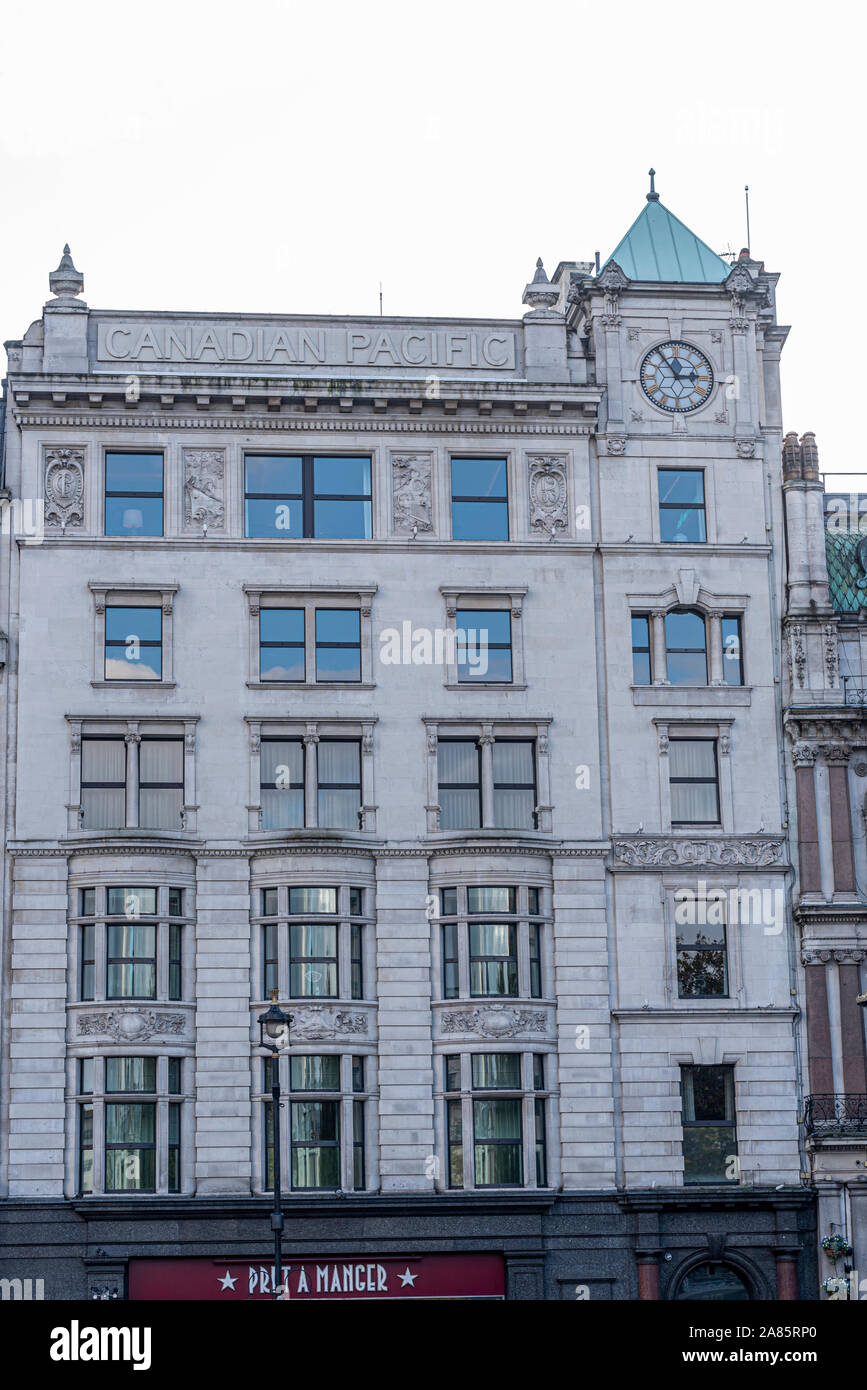 Canadian Pacific Edificio, Trafalgar Square Mall, Londra, Regno Unito. Costruito come il London uffici della Canadian Pacific Railway Company & CP di navi Foto Stock