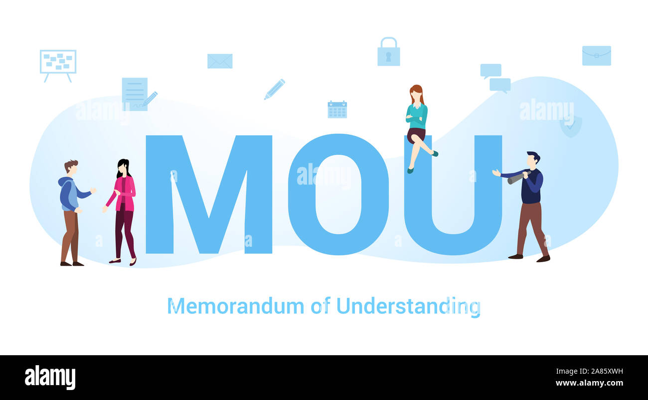 Mou memorandum of understanding concetto con grande parola o il testo e il team di persone con un moderno stile piatto - illustrazione vettoriale Foto Stock